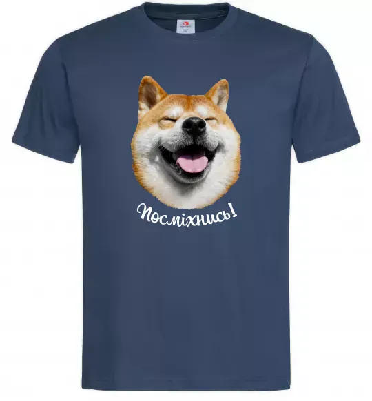 Чоловіча футболка Акіта-іну посміхнись Темно-синій фото