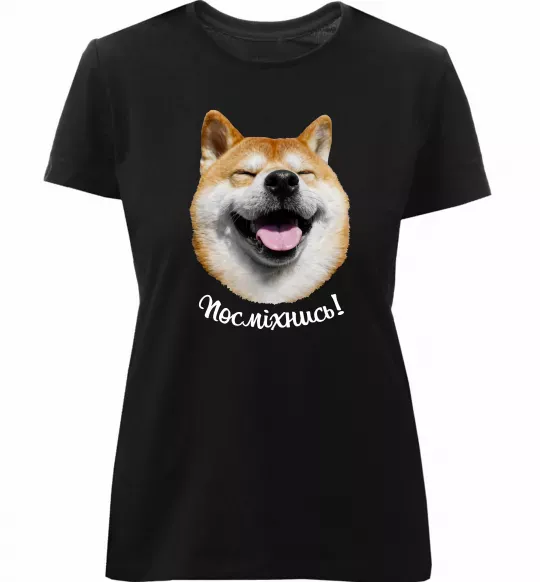 Жіноча преміум футболка Акіта-іну посміхнись Чорний фото