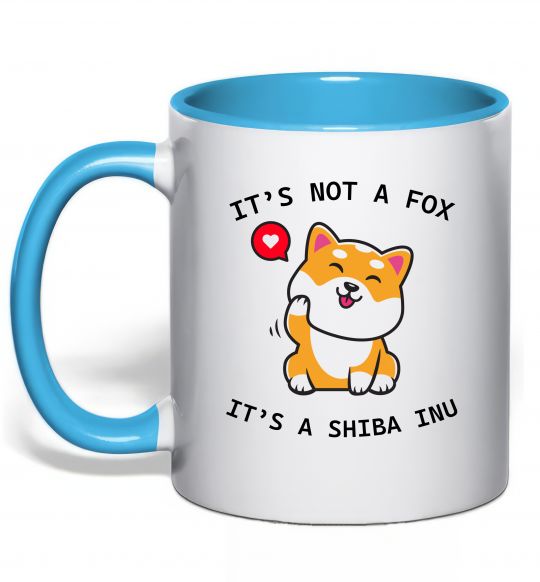 Чашка с цветной ручкой It`s not a fox it`s a shiba inu Голубой фото