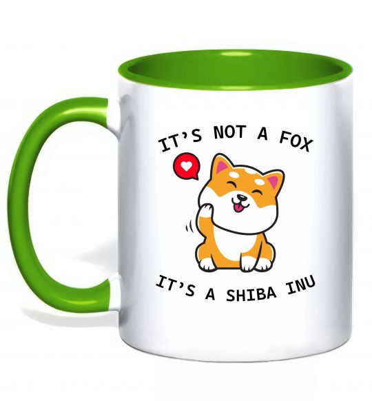 Чашка с цветной ручкой It`s not a fox it`s a shiba inu Зеленый фото