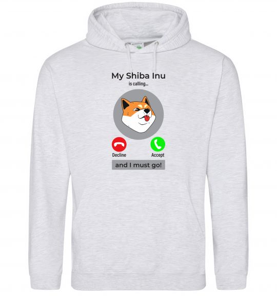 Чоловіча толстовка (худі) Shiba Inu is calling Сірий меланж фото