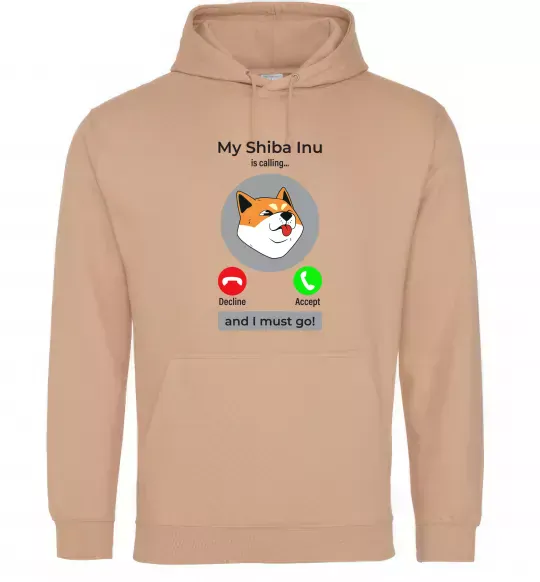 Мужская толстовка (худи) Shiba Inu is calling Песочный фото