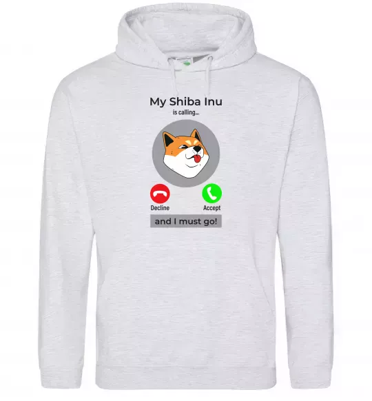 Женская толстовка (худи) Shiba Inu is calling Серый меланж фото