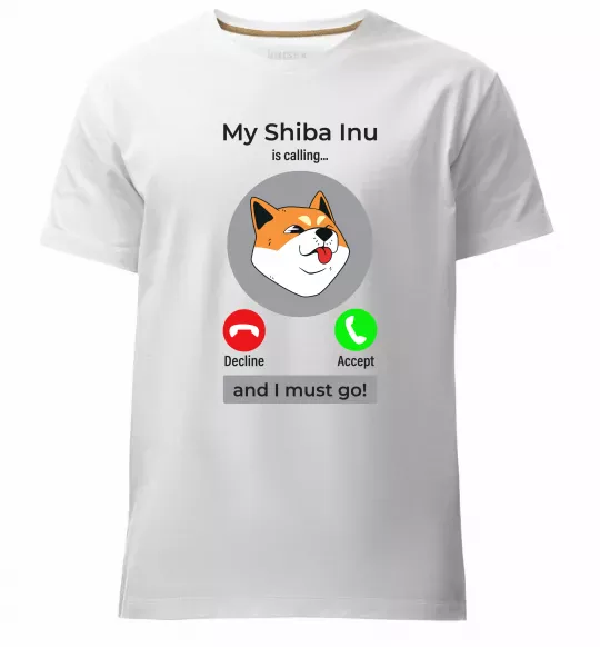 Мужская премиум футболка Shiba Inu is calling Белый фото