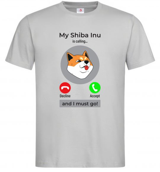 Мужская футболка Shiba Inu is calling Серый фото