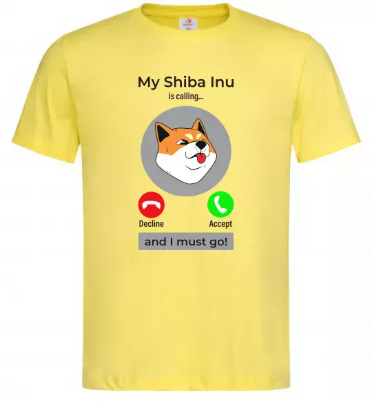 Мужская футболка Shiba Inu is calling Лимонный фото