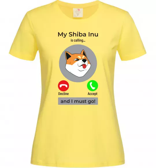 Жіноча футболка Shiba Inu is calling Лимонний фото