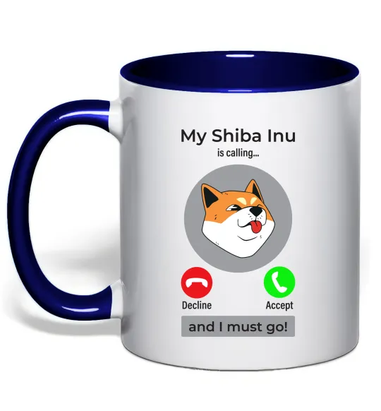 Чашка с цветной ручкой Shiba Inu is calling Глубокий темно-синий фото
