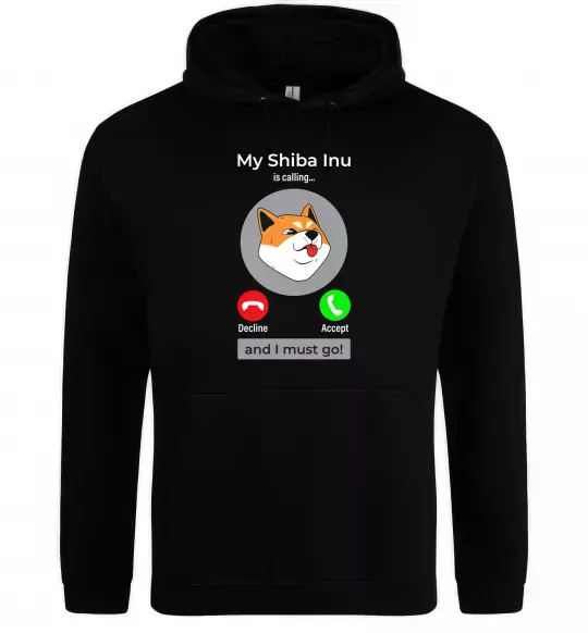 Мужская толстовка (худи) Shiba Inu is calling Черный фото