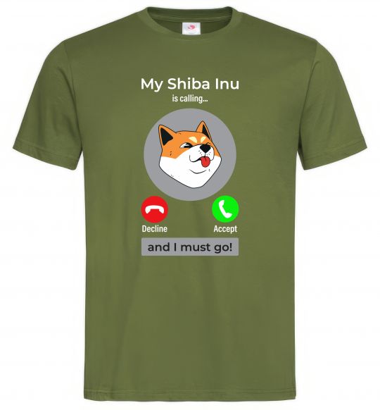 Мужская футболка Shiba Inu is calling Оливковый фото