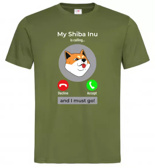 Мужская футболка Shiba Inu is calling Оливковый фото