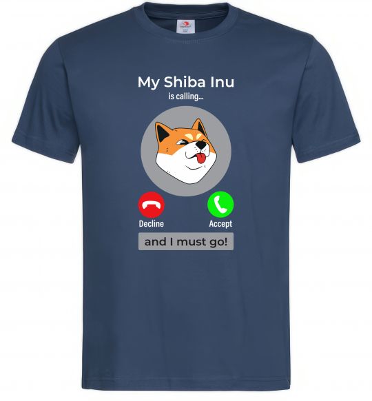 Мужская футболка Shiba Inu is calling Темно-синий фото