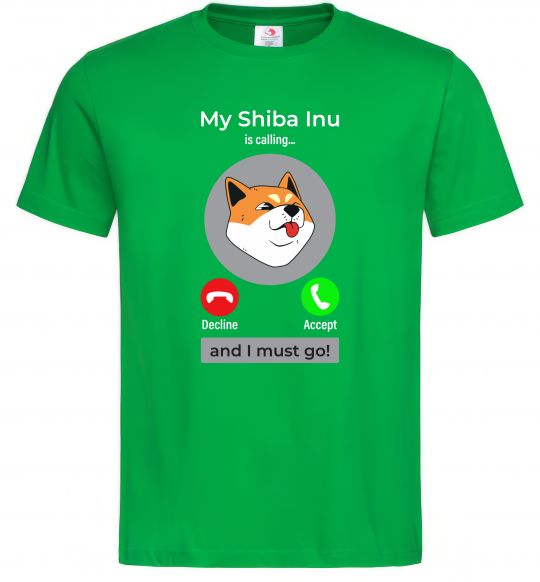 Мужская футболка Shiba Inu is calling Зеленый фото