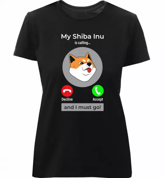Жіноча преміум футболка Shiba Inu is calling Чорний фото