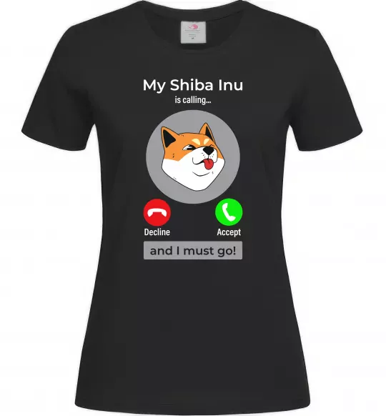 Жіноча футболка Shiba Inu is calling Чорний фото