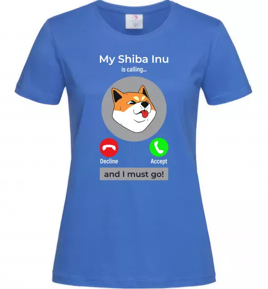 Жіноча футболка Shiba Inu is calling Яскраво-синій фото