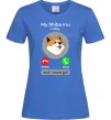Жіноча футболка Shiba Inu is calling Яскраво-синій фото