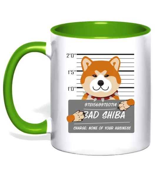 Чашка с цветной ручкой Bad shiba Лаймовый фото