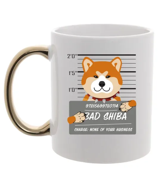 Чашка с цветной ручкой Bad shiba Золото фото