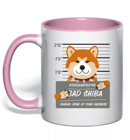 Чашка с цветной ручкой Bad shiba Нежно розовый фото