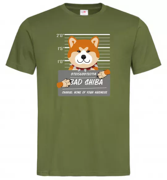 Мужская футболка Bad shiba Оливковый фото