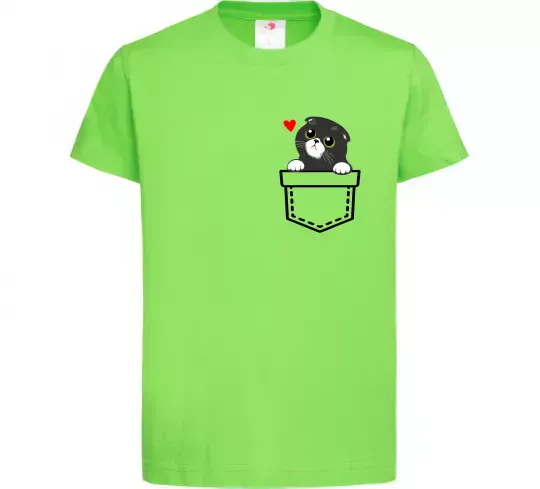 Дитяча футболка Висловухий кіт в кишені Лаймовий фото