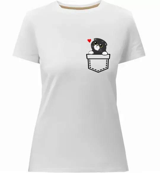 Женская премиум футболка Висловухий кіт в кишені Белый фото