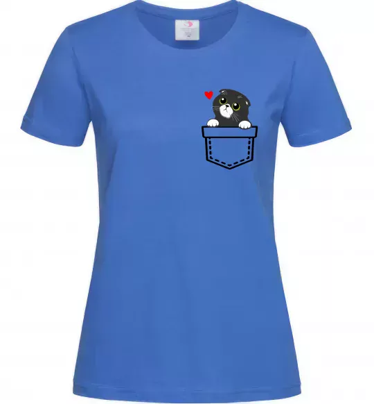 Жіноча футболка Висловухий кіт в кишені Яскраво-синій фото