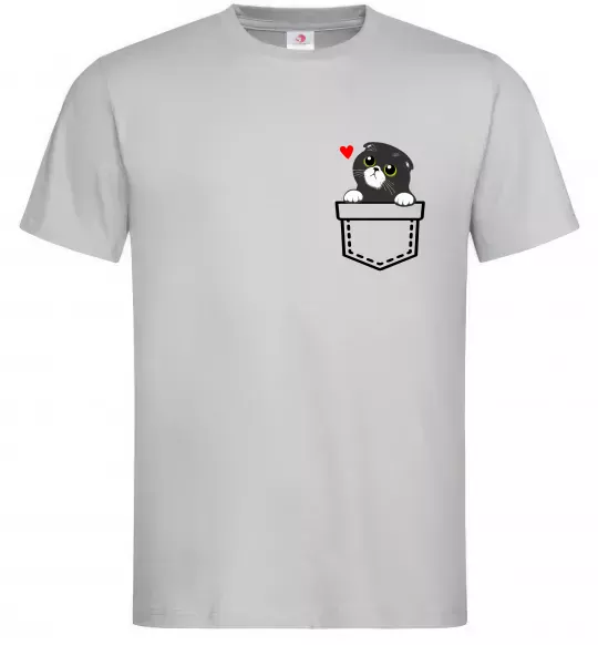 Мужская футболка Висловухий кіт в кишені Серый фото