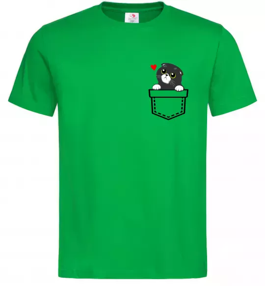 Мужская футболка Висловухий кіт в кишені Зеленый фото