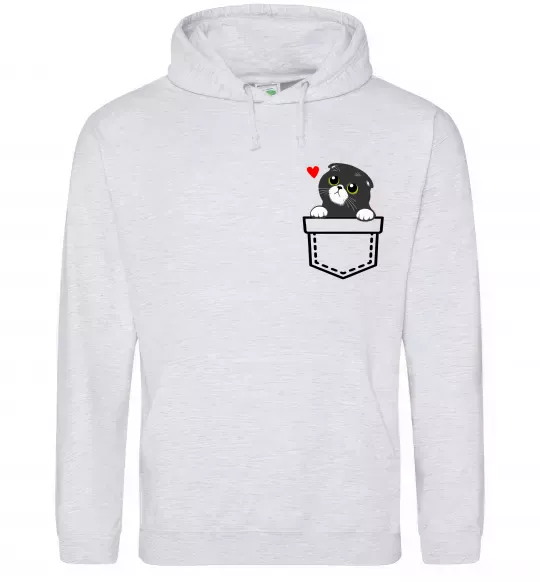 Мужская толстовка (худи) Висловухий кіт в кишені Серый меланж фото