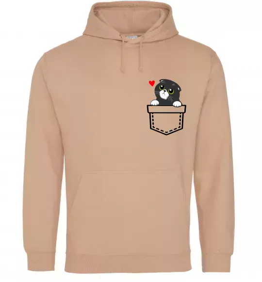 Мужская толстовка (худи) Висловухий кіт в кишені Песочный фото