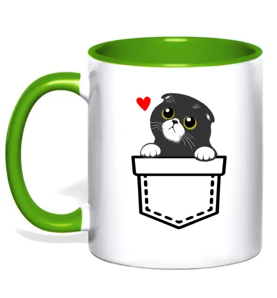 Чашка с цветной ручкой Висловухий кіт в кишені Лаймовый фото