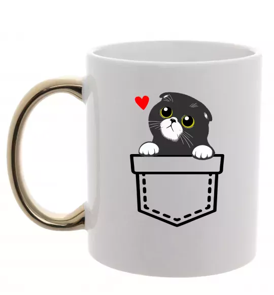 Чашка з кольоровою ручкою Висловухий кіт в кишені Золото фото