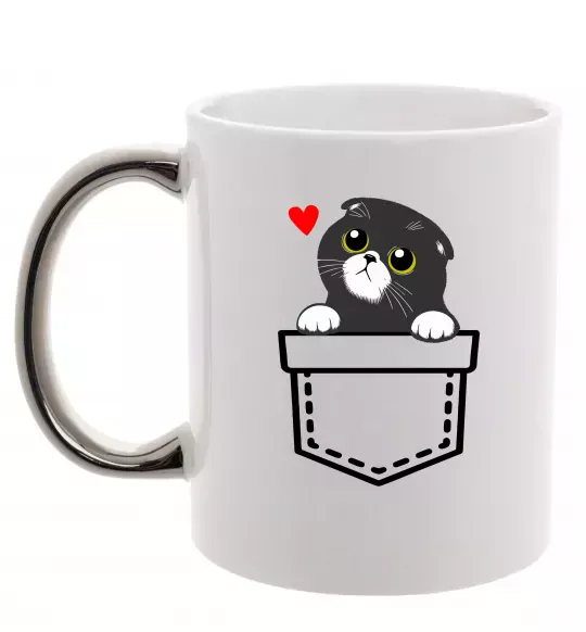 Чашка з кольоровою ручкою Висловухий кіт в кишені Срібло фото