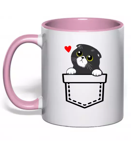 Чашка з кольоровою ручкою Висловухий кіт в кишені Ніжно рожевий фото