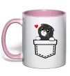 Чашка з кольоровою ручкою Висловухий кіт в кишені Ніжно рожевий фото