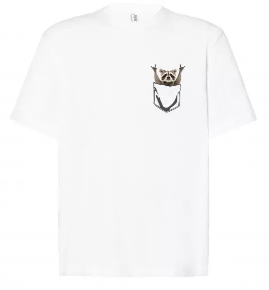 Футболка Оверсайз Єнот в кишені Белый фото