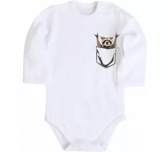 Детский боди Єнот в кишені Белый фото