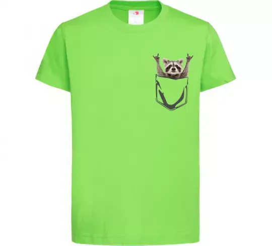 Дитяча футболка Єнот в кишені Лаймовий фото