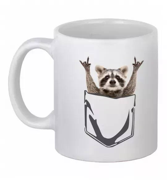 Чашка керамічна Єнот в кишені Білий фото