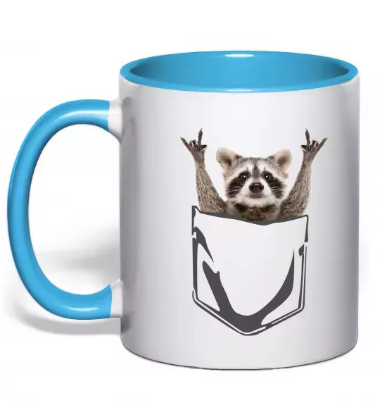 Чашка с цветной ручкой Єнот в кишені Голубой фото