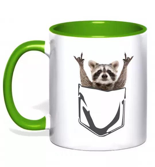 Чашка с цветной ручкой Єнот в кишені Зеленый фото