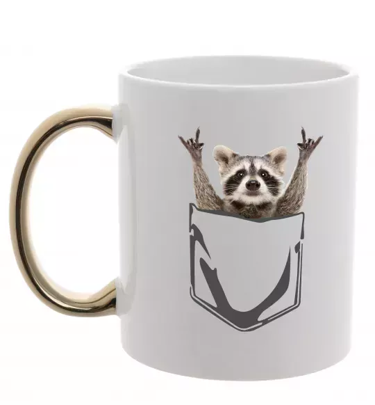 Чашка с цветной ручкой Єнот в кишені Золото фото