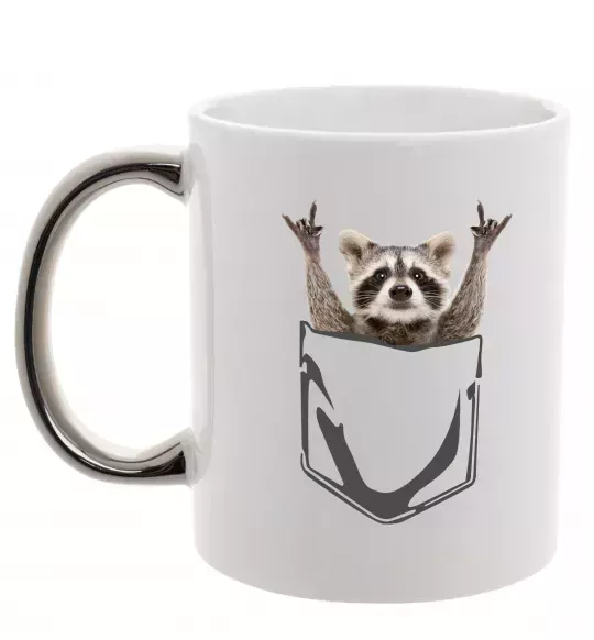 Чашка с цветной ручкой Єнот в кишені Серебро фото