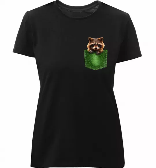 Женская премиум футболка Єнотик в кишені Черный фото