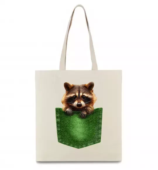 Эко-сумка Єнотик в кишені Бежевый фото