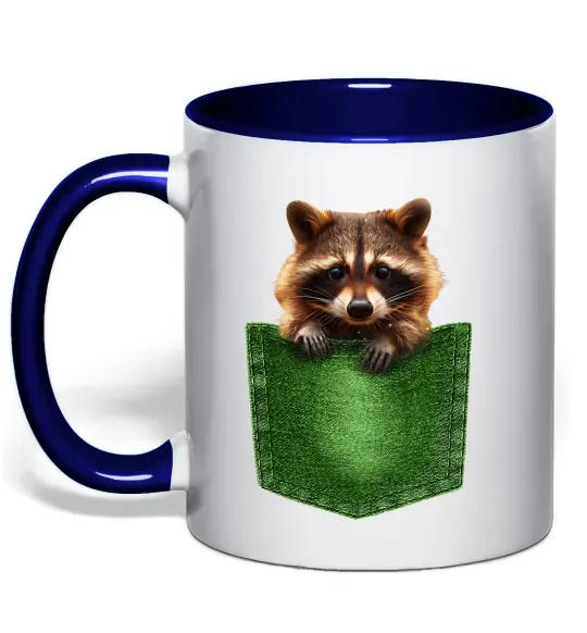 Чашка з кольоровою ручкою Єнотик в кишені Глибокий темно-синій фото