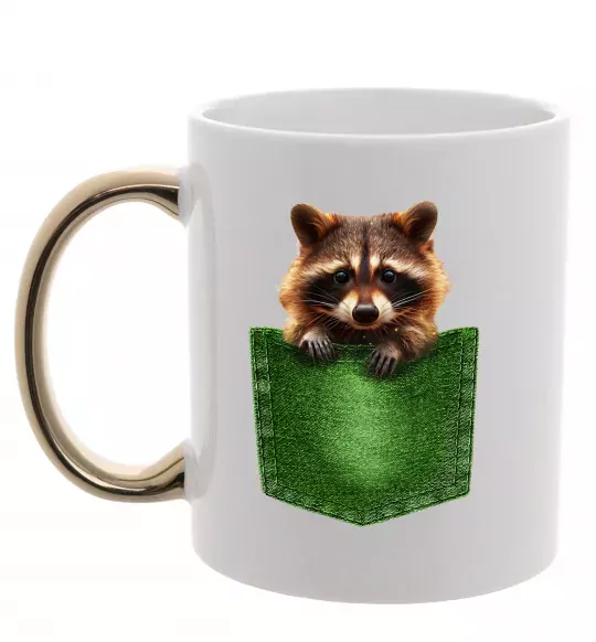 Чашка з кольоровою ручкою Єнотик в кишені Золото фото