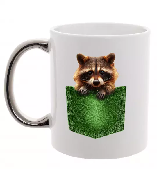 Чашка з кольоровою ручкою Єнотик в кишені Срібло фото